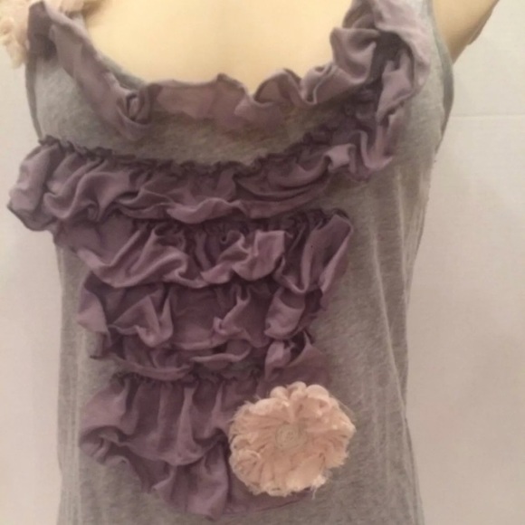 Anthropologie Delletta gray ruffled tank top sz M - Picture 2 of 4